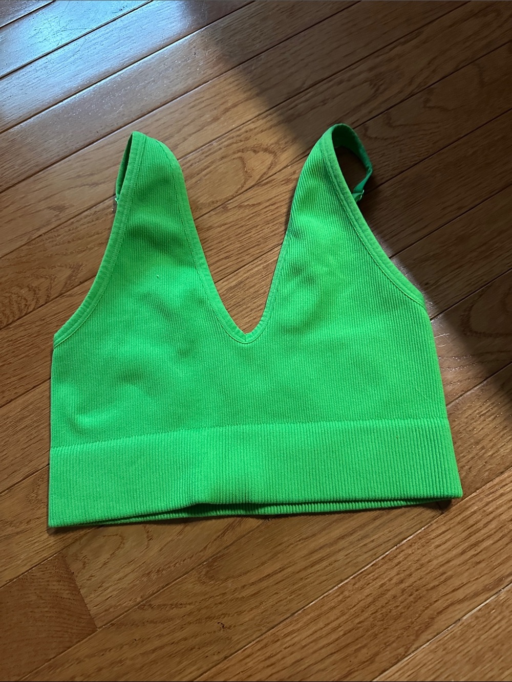 Garage Neon Green Ribbed V-Neck Crop Top